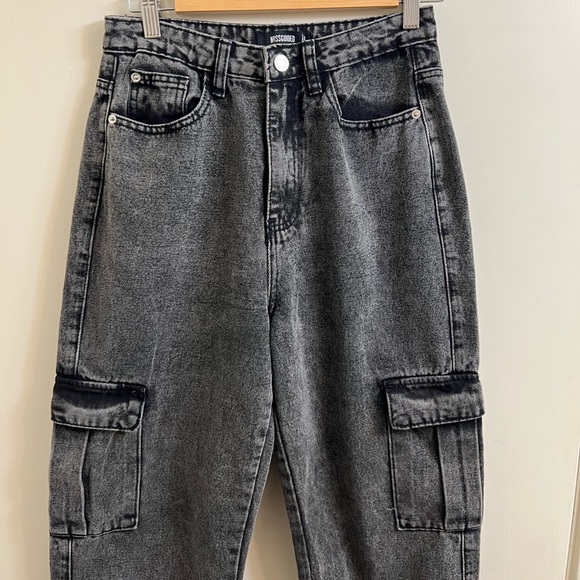 Misguided Black Women High Rise Flap Pockets  Cargo Jogger Jeans - Picture 3 of 9